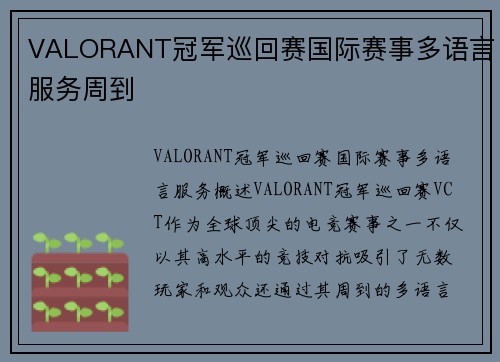 VALORANT冠军巡回赛国际赛事多语言服务周到