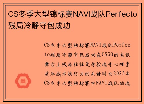 CS冬季大型锦标赛NAVI战队Perfecto残局冷静守包成功